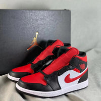Mid Top Sneakers, White Black Red Colorway, Lace Up Design, Casual Gift for Sneaker Fans