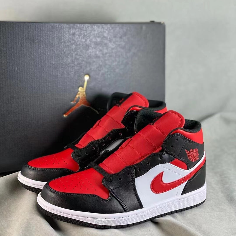 Mid Top Sneakers, White Black Red Colorway, Lace Up Design, Casual Gift for Sneaker Fans