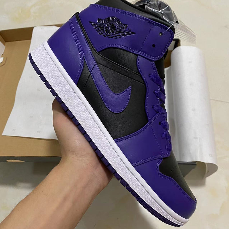 Mid Top Sneakers, Black Purple Colorway, Lace Up Design, Casual Gift for Sneaker Fans