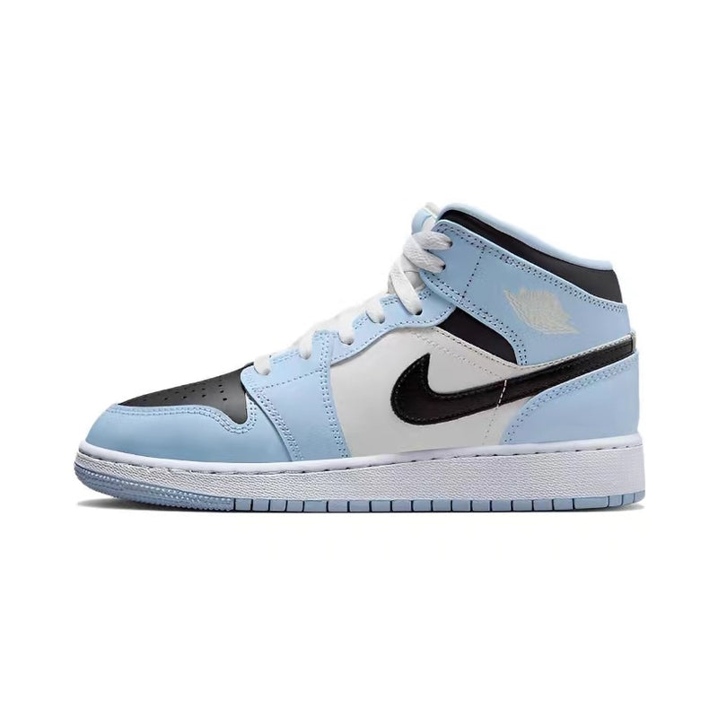 Mid Top Sneakers, Blue White Colorway, Lace Up Design, Casual Gift for Sneaker Fans