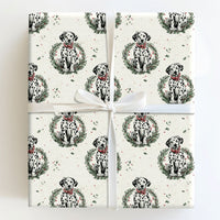 Dog Wreath Holiday Gift Wrap, Dalmatian Christmas Wrapping Paper, Puppy Lover Festive Wrapping Paper, Adorable Dog Holiday Gift Wrap Roll