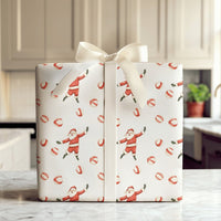 Peppermint Candy Christmas Gift Wrap, Dancing Santa Wrapping Paper, Watercolor Santa Claus Present Paper, Festive Holiday Roll