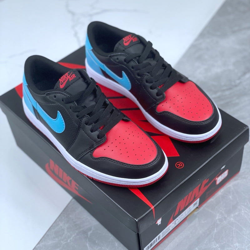 Low Top Sneakers, Blue Black Red Colorway, Lace Up Design, Casual Gift for Sneaker Fans