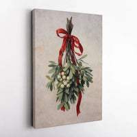 Vintage Holiday Botanical Canvas Wall Art, Mistletoe Canvas Print, Festive Christmas Canvas Art, Winter Botanical Wall Decor Present