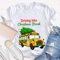 Driving into Christmas Break Shirt, Christmas School Bus T-Shirt, Winter Holiday Bus Driver Tee, Teacher Graphic T-Shirt, Xmas Present