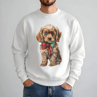 Adorable Holiday Bow Puppy Crewneck, Cavapoo Christmas Sweatshirt, Dog Lover Xmas Sweater, Comfy Winter Pet Lover Apparel Present