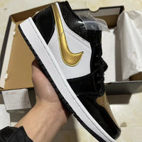 Low Top Sneakers, Black Gold Colorway, Lace Up Design, Casual Gift for Sneaker Fans
