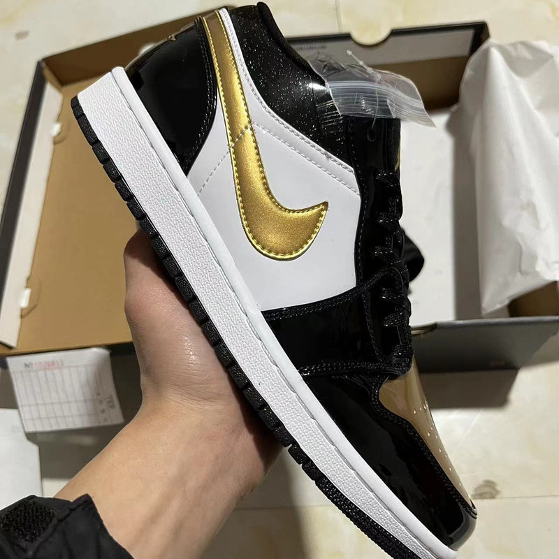 Low Top Sneakers, Black Gold Colorway, Lace Up Design, Casual Gift for Sneaker Fans
