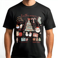 Festive Holiday Icons Graphic Shirt, Tis the Season Christmas T-Shirt, Retro Xmas Vibes Tee, Adorable Winter Holiday Present for Women Men