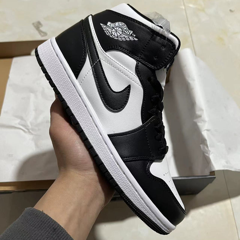 Mid Top Sneakers, White Black Colorway, Lace Up Design, Casual Gift for Sneaker Fans