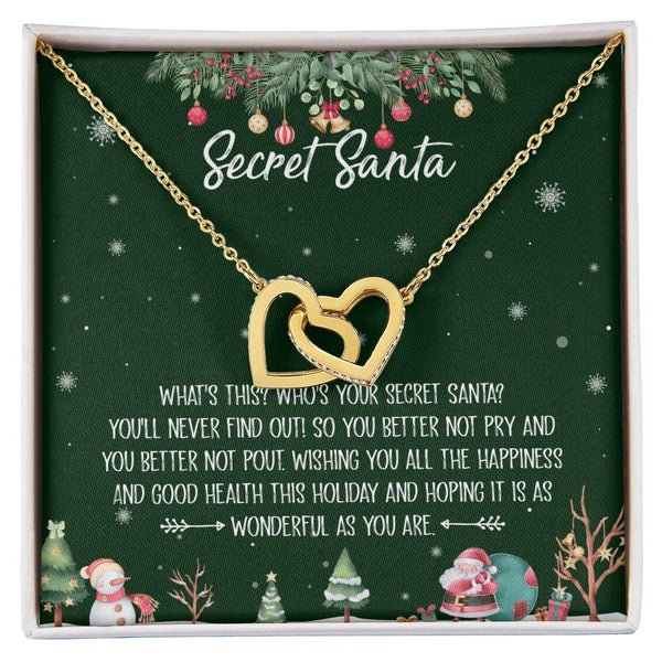 Christmas Holiday Heart Necklace, Secret Santa Interlocking Hearts Necklace, Two Heart Pendant Jewelry, Meaningful Xmas Prese