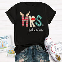 Custom Name Classic Holiday Graphic Tee, Personalized Christmas Teacher T-Shirt, Merry Christmas Educator Shirt, Teacher Xmas Present Tee