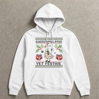 Humorous Duck Christmas Hooded Sweatshirt, Overstimulated Yet Festive Goose Hoodie, Holiday Goose Graphic Pullover, Sarcastic Xmas Hoodie