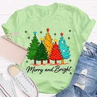 Colorful Holiday Graphic Tee, Merry and Bright Christmas Tree T-Shirt, Festive Xmas Tree Shirt, Retro Christmas Tee, Holiday Season Present