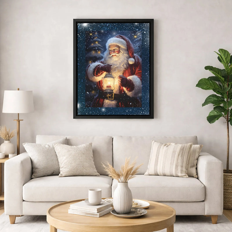 Vintage Christmas Wall Art, Santa Claus Forest Canvas Art, Winter Lantern Santa Print, Holiday Season Decor, Printable Digital Download File