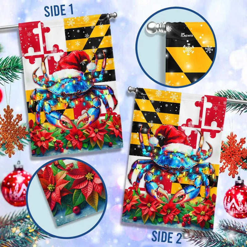 Blue Crab in Santa Hat Flag, Maryland Christmas Crab Garden Flag, Double Sided MD State Holiday Garden Flag, Coastal Xmas Yard Decor