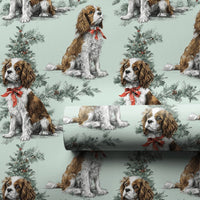 Christmas Dog Gift Wrap, Cavalier King Charles Spaniel Wrapping Paper, Red Bow Puppy Wrapping Paper, Pet Lover Holiday Present Gift Wrap
