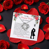 Rotating Rose Box Pendant Necklace, Wife Christmas Love Knot Necklace, CZ Crystal Love Knot Jewelry, Holiday Anniversary Present for Her