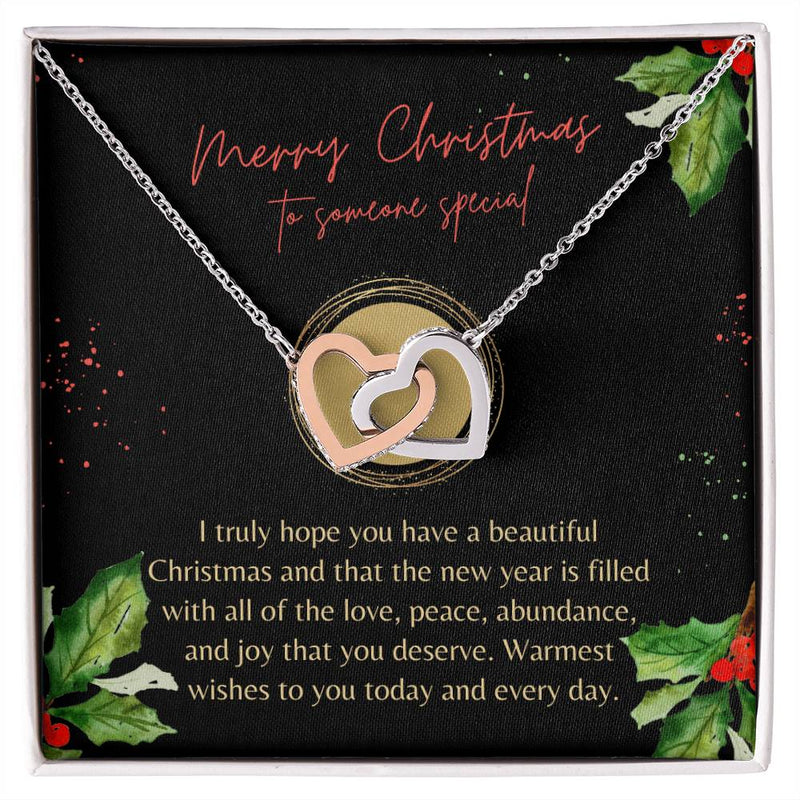 Cubic Zirconia Heart Pendant, Interlocking Hearts Necklace for Her, Polished Surgical Steel Jewelry, Meaningful Christmas Present