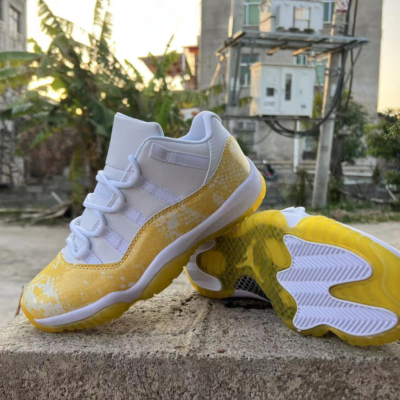 Sneakers, White Yellow Colorway, Lace Up Design, Casual Gift for Sneaker Fans