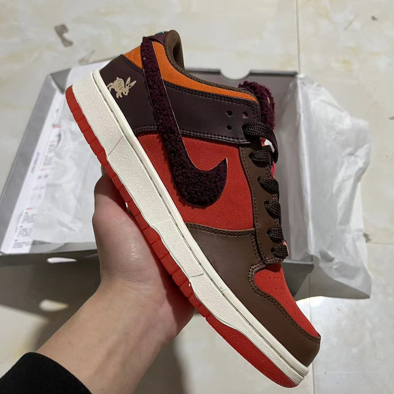 Low Top Sneakers, Orange Brown Colorway, Lace Up Design, Casual Gift for Sneaker Fans