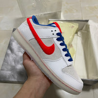 Low Top Sneakers, Blue White Red Colorway, Lace Up Design, Casual Gift for Sneaker Fans