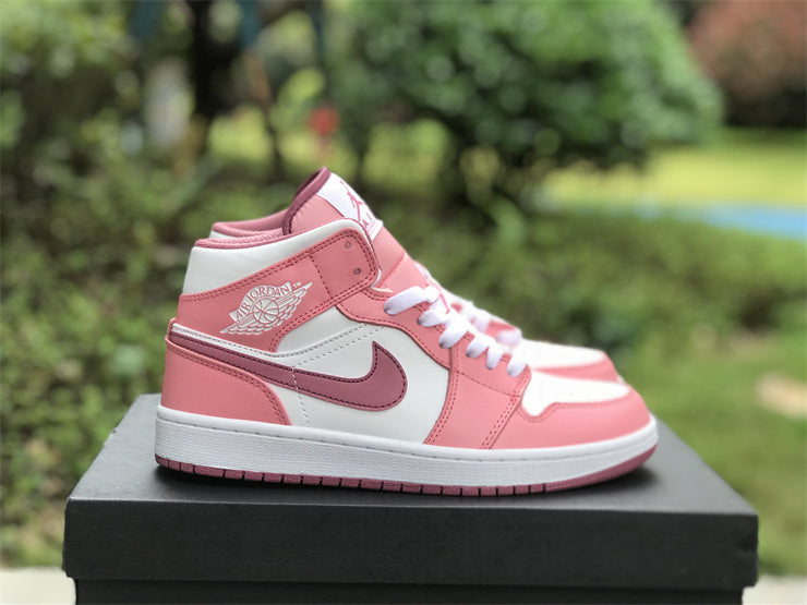 Mid Top Sneakers, White Pink Colorway, Valentine Design, Lace Up Design, Casual Gift for Sneaker Fans