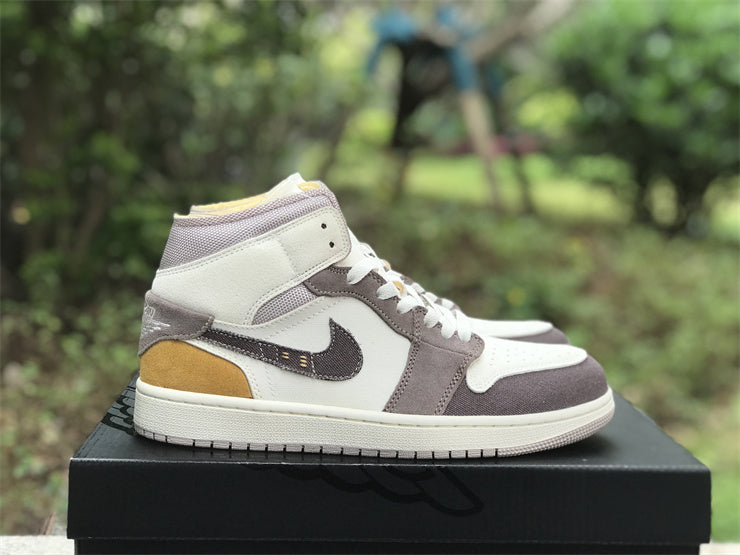 Mid Top Sneakers, White Brown Colorway, Lace Up Design, Casual Gift for Sneaker Fans