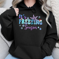 Snowflake Christmas Graphic Sweatshirt, Its Freezing Season Hoodie, Comfy Winter Holiday Pullover, Festive Family Season Hoodie