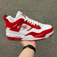Retro Basketball Shoes, White Red Colorway, Lace Up Design, Casual Gift for Shoe Lovers