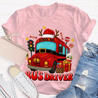 Santa Hat Holiday Bus T-Shirt, School Bus Driver Christmas Shirt, Humorous Xmas Transportation Staff Tee, Bus Driver Appreciation Present