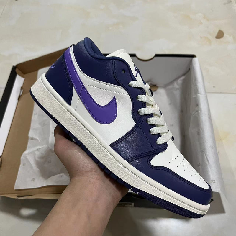 Low Top Sneakers, White Purple Colorway, Lace Up Design, Casual Gift for Sneaker Fans