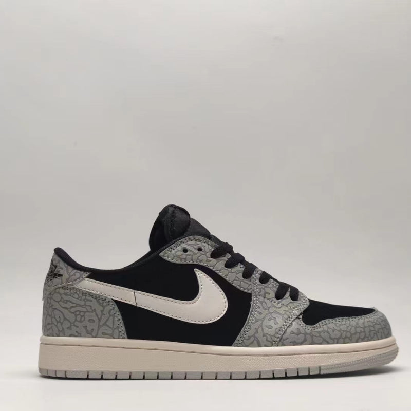 Low Top Sneakers, Black Gray Colorway, Cracked Pattern, Lace Up Design, Casual Gift for Sneaker Fans