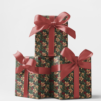 Poinsettia Floral Christmas Gift Wrap, Vintage Holly Wrapping Paper, Botanical Winter Present Wrap, Traditional Holiday Gift Wrap Roll