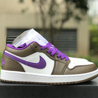 Low Top Sneakers, White Purple Brown Colorway, Lace Up Design, Casual Gift for Sneaker Fans