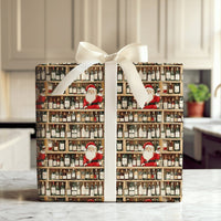 Humorous Wine Lover Gift Wrap, Santa Drinking Wine Wrapping Paper, Santa Claus Wine Shelf Wrapping Paper, Adult Christmas Holiday Gift Wrap
