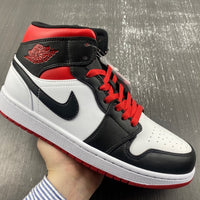 Mid Top Sneakers, White Black Red Colorway, Lace Up Design, Casual Gift for Sneaker Fans