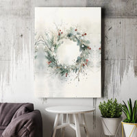 Pine Berry Holiday Canvas Print, Watercolor Christmas Wreath Canvas Wall Art, Minimalist Winter Botanical Canvas, Xmas Seasonal Home Decor