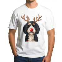 Reindeer Antlers Puppy Dog Graphic Tee, Bernedoodle Christmas T-Shirt, Doodle Pet Holiday Shirt, Adorable Dog Mom Winter Season Graphic Top