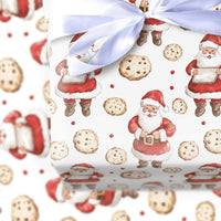 Chocolate Chip Cookie Santa Wrapping Paper, Santa and Cookies Wrapping Paper, Christmas Holiday Wrapping Paper, Festive Gift Wrap Roll