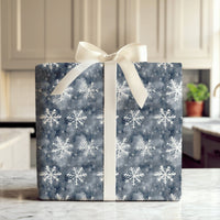 Deep Blue Night Sky Holiday Gift Wrap, Winter Snowflake Wrapping Paper, Watercolor White Snowflakes Wrapping Paper, Christmas Present Wrap