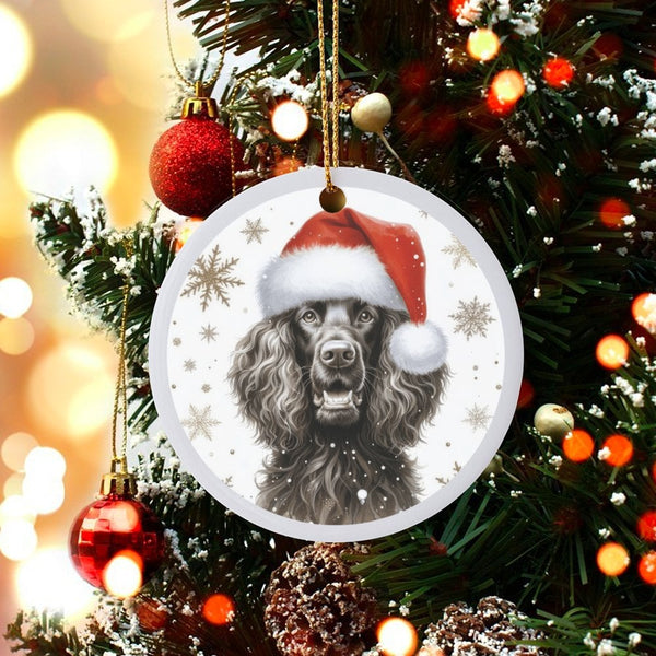 Santa Hat Dog Portrait Ornament, Cocker Spaniel Christmas Ornament, Ceramic Pet Holiday Tree Keepsake, Puppy Lover Xmas Tree 