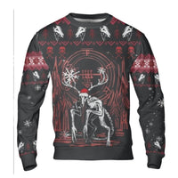 Spooky Cryptid Santa Hat Sweatshirt, Wendigo Christmas Ugly Sweater, Creepmas Dark Horror Crewneck, Gothic Holiday Pullover Shirt