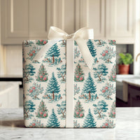 Vintage Scenic Evergreen Gift Wrap, Christmas Toile Wrapping Paper, Cabin Winter Tree Wrapping Paper, Holiday Elegant Present Wrap Roll