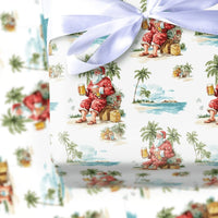 Beach Santa Gift Wrap, Tropical Santa Wrapping Paper, Humorous Beer Santa Wrapping Paper, Coastal Christmas Gift Wrap, Holiday Present Paper
