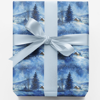 Snowy Cabin Winter Landscape Gift Wrap, Silent Snowfall Wrapping Paper, Pine Forest Christmas Wrapping Paper, Comfy Holiday Gift Wrap
