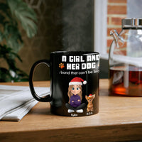 Santa Hat Puppy Cartoon Coffee Mug, A Girl and Her Dog Christmas Mug, Adorable Dog Mom Holiday Ceramic Cup, Winter Pet Lover Present Mug