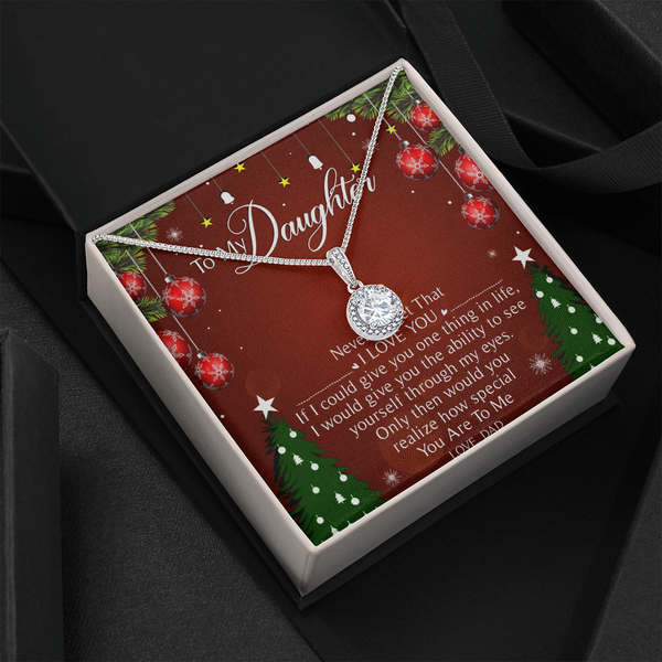 Cubic Zirconia Pendant Necklace, To My Daughter Necklace from Dad, White Gold Stainless Steel Jewelry, Meaningful Christmas P