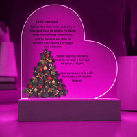 Lighted Christmas Acrylic Plaque, Spanish Christmas Acrylic Heart Plaque, Custom Heart Plaque Night Light