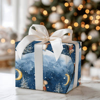 Adorable Scarf Mouse Gift Wrap, Winter Mouse Christmas Wrapping Paper, Watercolor Holiday Wrapping Paper, Snowy Night Animal Gift Wrap Roll